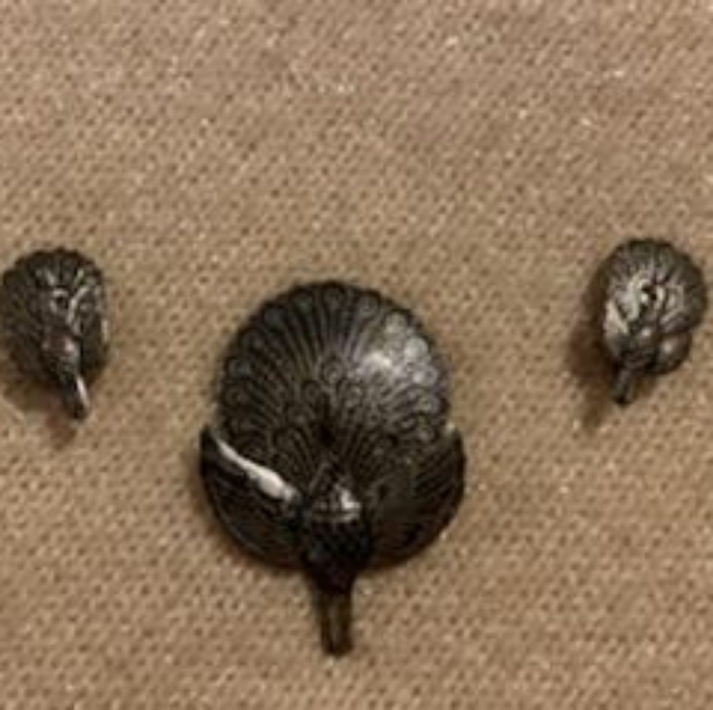 Vintage sterling silver peacock brooch/pin & Earing Set